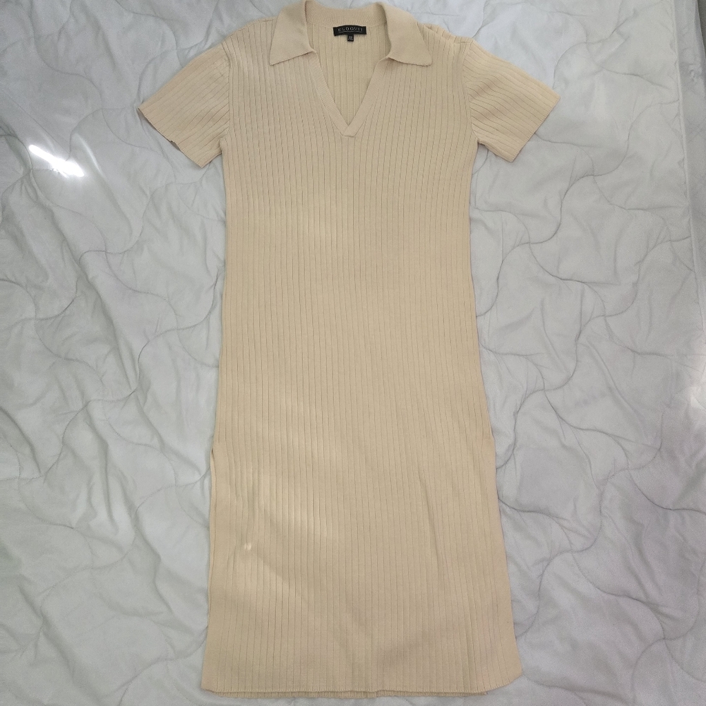 Eloquii Cream Ribbed Dress